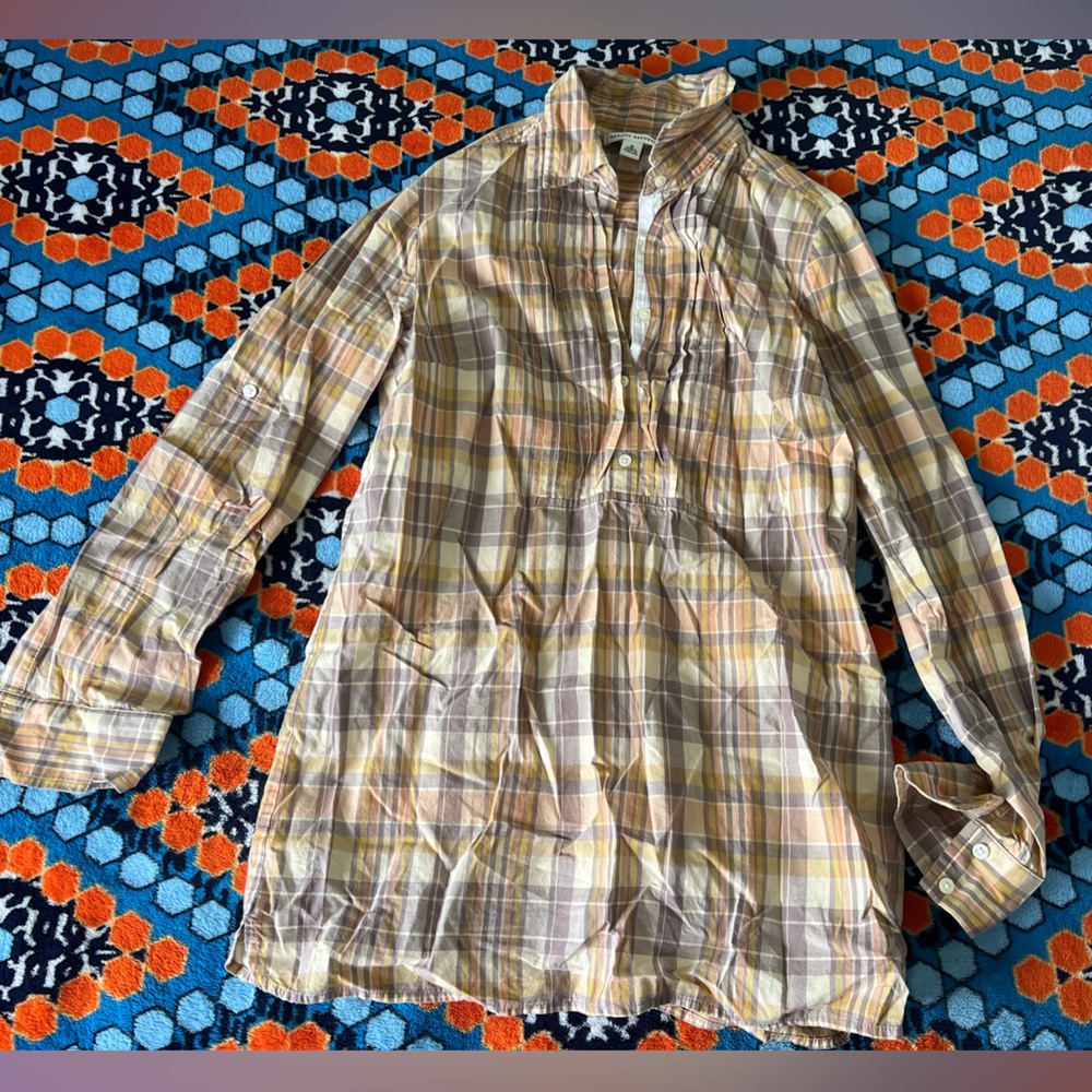 Banana Republic Women’s Cotton Beige and Brown Plaid Top